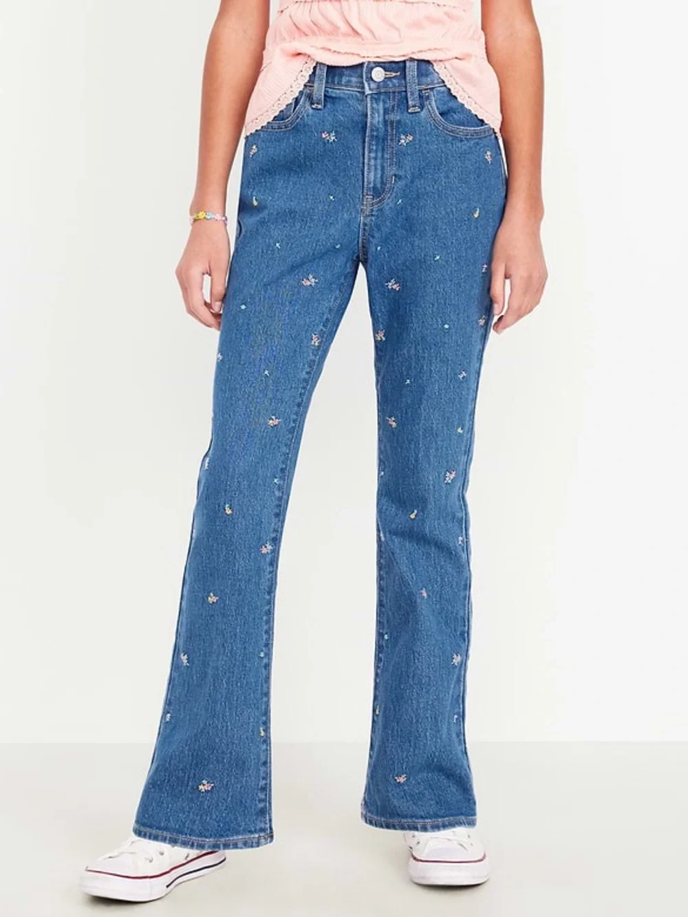 NWT OLD NAVY Girls High Rise Floral Embroidered Flare Jeans 12 Boho Cottage NEW